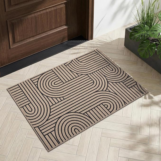 GarveeHome Easy Jute Rainbow Rug 2x3 Entryway Rug Indoor Outdoor Front Door Mat Neutral Non Slip Non Shedding Washable Farmhouse Kitchen Mat