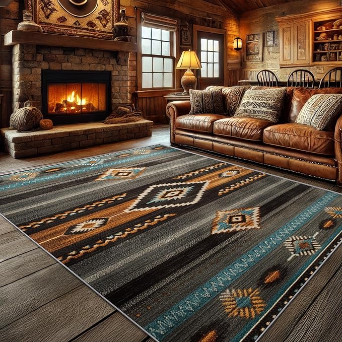 Southwest Rugs for Living Room - 8x10 Rug, Navajo Style Rug for Living Room, Aztec Tribal Washable Rugs for Bedroom, Aztec Area Rug, Native American Carpet - Home Decor, Southwest Gifts
