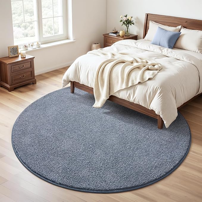 Keeko Round Area Rug 4ft for Living Room Bedroom,Soft Washable Circle Rug | Modern Indoor Memory Foam Rugs Low Pile Non Slip Carpet for Kids Dorm Room Entryway Kitchen Home Decor Blue and White