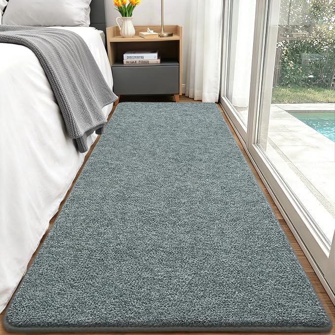 Keeko 2x8 Area Rugs for Living Room,Soft Washable Memory Foam Bedroom Rug | Indoor Throw Rug Low Pile Minimalist Non Slip Carpet for Kids Nursery Classroom Dorm Room Home Decor Grey-green and White