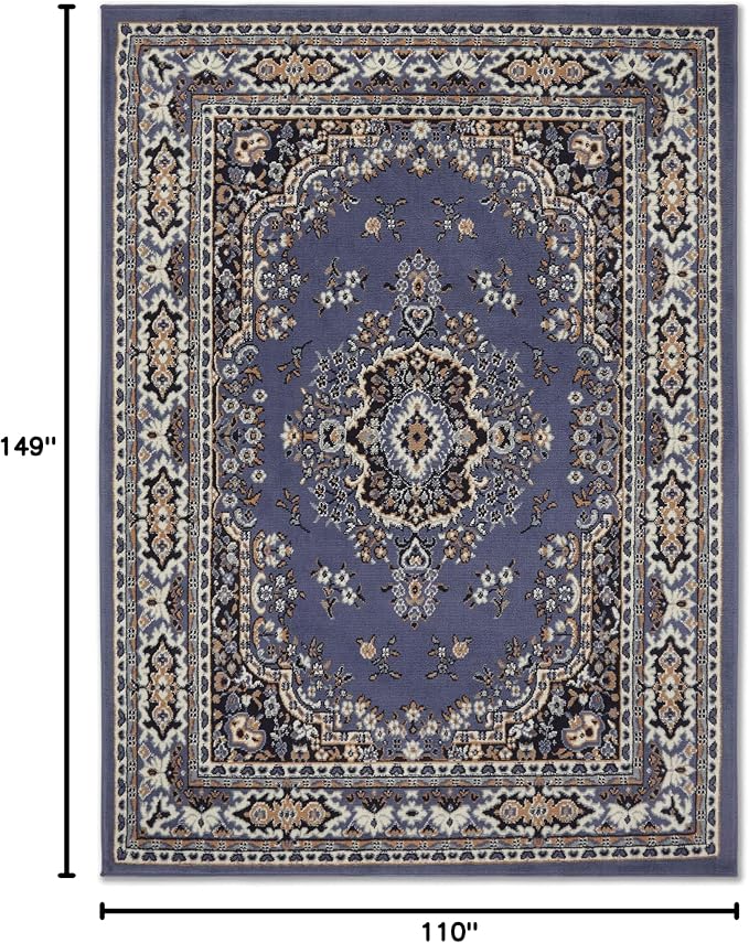 Home Dynamix Premium Sakarya Traditional Medallion Border Area Rug, Country Blue, 9'2"x12'5" Rectangle