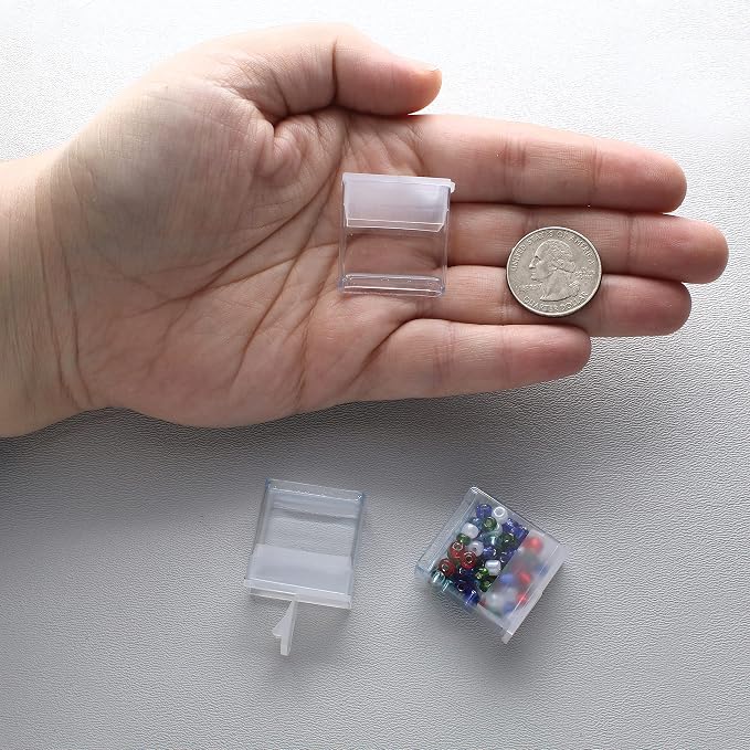 The Beadsmith Clear Plastic Boxes - Rectangle with a Flip Top Cap - 7/16” x 1” x 1” - Use for Beads, Bath Salts, Wedding & Party Favors, Home or Office Storage - Bag of 100