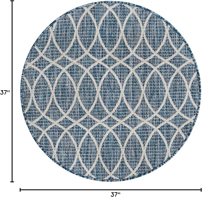 Unique Loom Outdoor Trellis Collection Area Rug - Gitter (3' 1" Round, Blue/ Ivory)