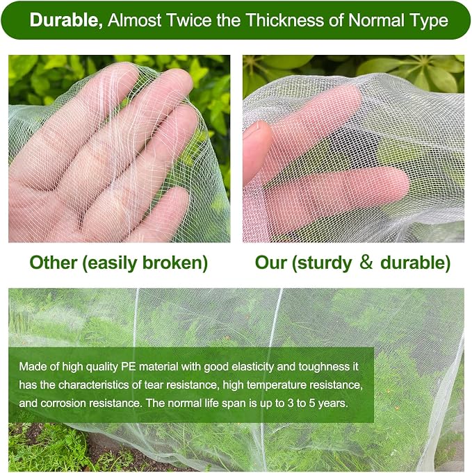 Garden Netting, Jevrench Durable Ultra Fine Garden Netting, Garden Plant Cover Row Cover Makes Plants, Vegetables, Fruits, and Flowers Grow Better (4ft x 50ft)