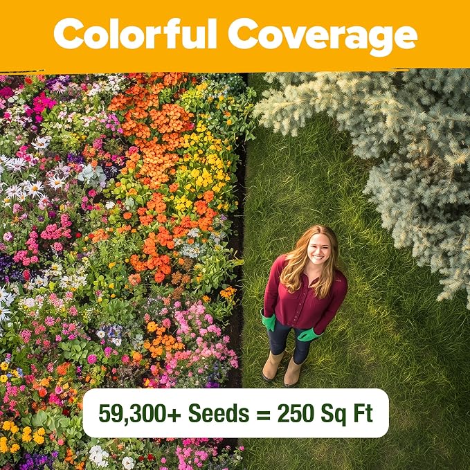 HOME GROWN Premium Wildflower Seeds Bulk Mix | 59,300+ Perennial & Annual Flower Seed for Planting Outdoors | 19 Varieties Throw and Grow for Bees & Butterflies | 2 oz
