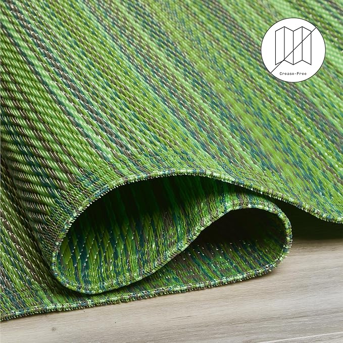 Fab Habitat Striped Outdoor Rug - Waterproof, Fade Resistant, Crease-Free, Reversible - Premium Recycled Plastic - Patio Porch Balcony Deck - Cancun Green - 8x10 ft