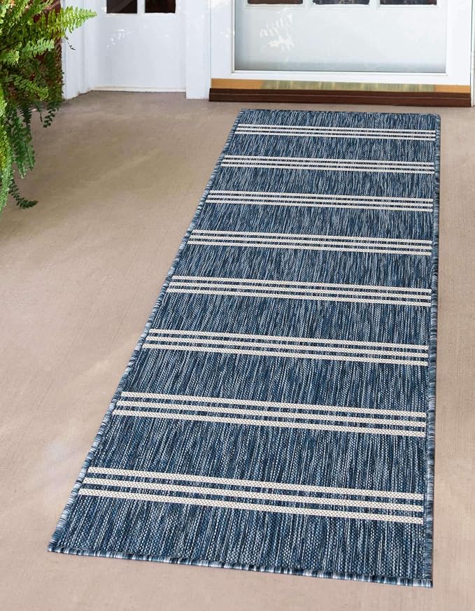 Unique Loom Outdoor Collection Area Rug - Anguilla (2' x 8' Runner, Blue/ Ivory)