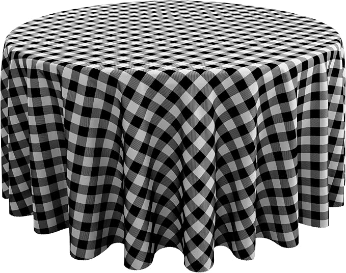 Waterproof Plaid Tablecloth Fabric - Round 108 Inch Classic Gingham Checker Table Cloth for Indoor/Outdoor Use - Buffalo Table Cover for Picnics, BBQs, and Parties
