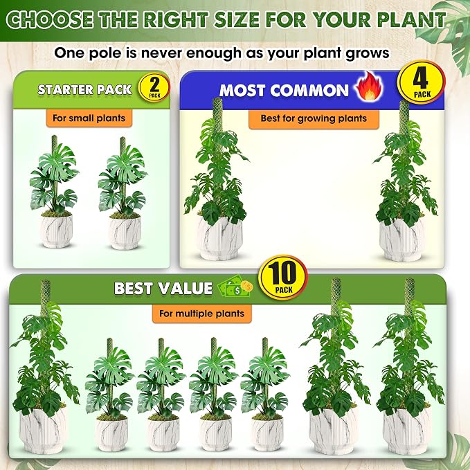 DUSPRO 4 Pack 22" White Stackable Mesh Moss Pole for Plants – Extendable Up to 71", Natural Forest Moss Pole Monstera Plant Support, Moss Stick for Climbing Plants, Indoor Plant Stakes Accessories