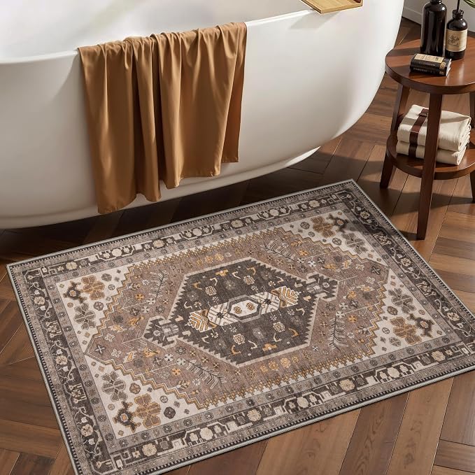 Ciicool 2x3ft Small Area Rug,Washable Boho Thin Mat for Entryway Kitchen | Oriental Non-Slip Low-Pile Hazel Indoor Carpet Entry Rugs for Entrance Bedroom Kitchen Bathroom Foyer Decor