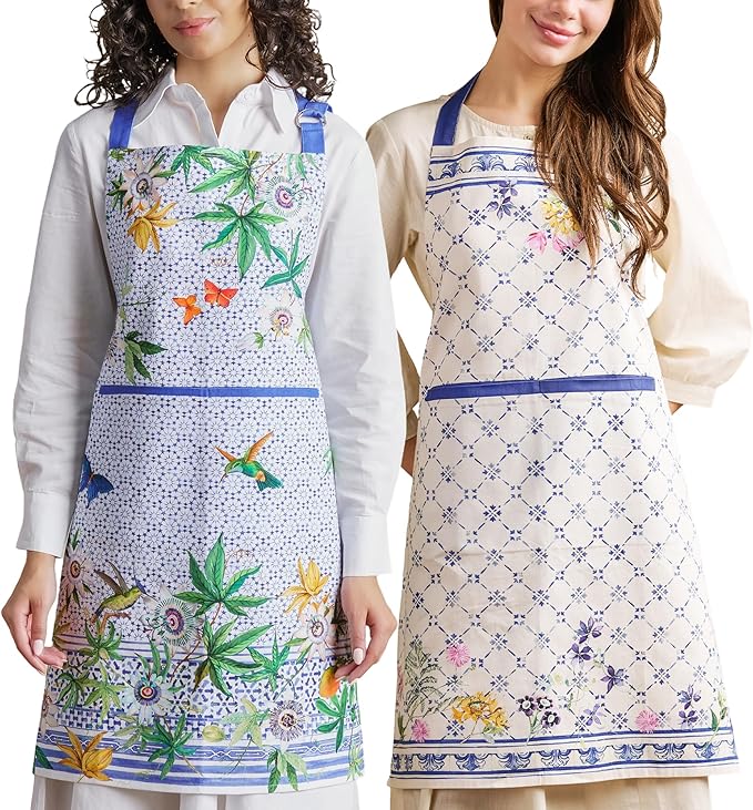 Maison d' Hermine Aprons for women with Pocket 100% Cotton (27.50"x31.50") | Adjustable Neck Strap & long ties Apron Men Chef Wedding Cooking Gardening Server Maid