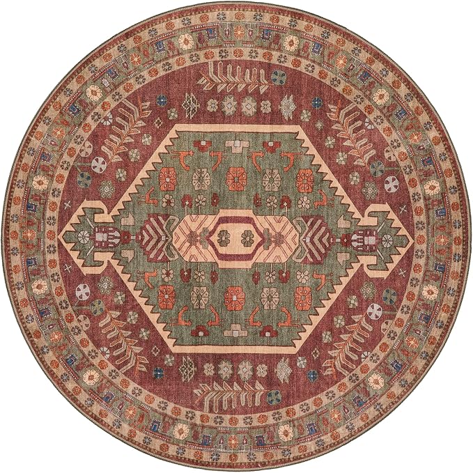 Ciicool 3ft Round Small Area Rug for Entryway,Circle Mat for Dining Room | Washable Soft Non-Slip Low-Pile Oriental Indoor Mat Boho Entry Carpet for Entryway Bedside Living Room Laundry Bathroom