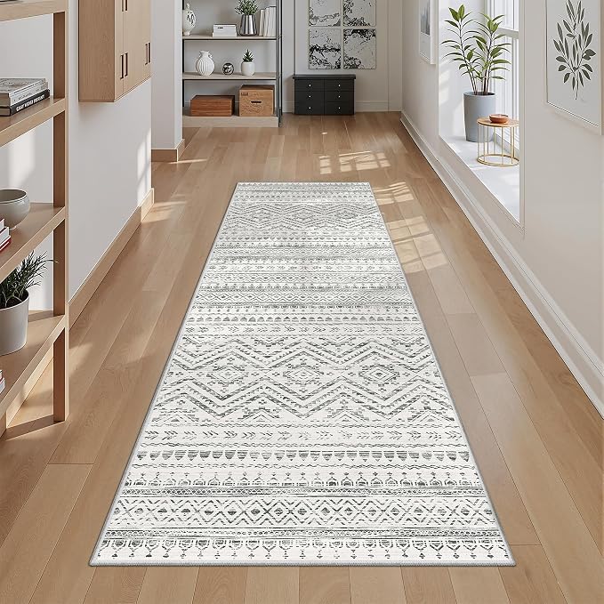 Miukiki Washable 2x6 Runner Rug Hallway Non Slip Kitchen Runner Grey | Machine Washable Long Floor Runner for Hallway Entryway Laundry Room Living Room Bedroom, Stain Resistant Indoor Carpet 2'x6'
