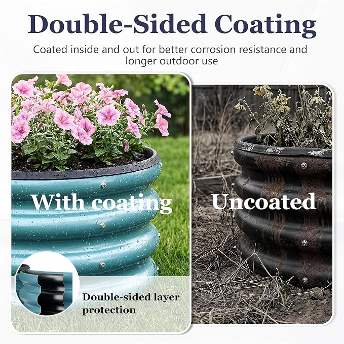 2 x 2 x 1 ft Round Raised Garden Bed, Blue 1 Pack 0.6 mm Thick Galvanized Steel Planter Box with Double Layer Paint and Safety Edge Trim for Vegetables Flowers Herbs Outdoor Garden