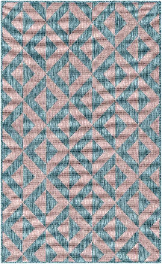 Unique Loom Jill Zarin Outdoor Collection Area Rug - Napa (3' 3'' x 5' 3'' Rectangle, Pink and Aqua/Light Blue)