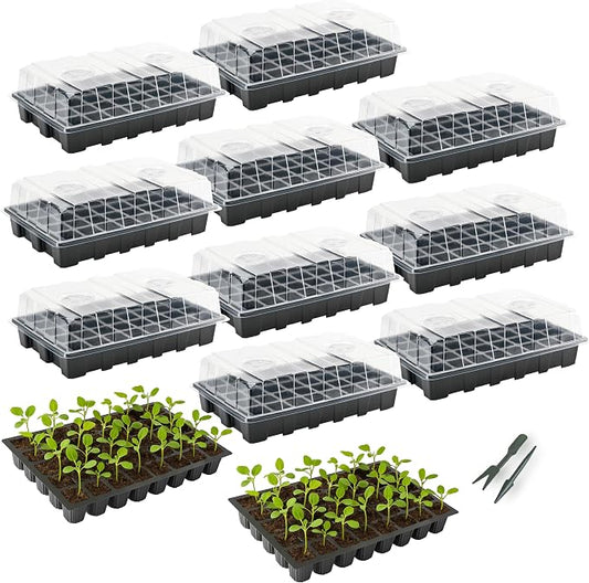 Mr. Pen- Seed Starter Tray Kits, 10 Pack, Total 400 Cells | Durable Plant Germination Trays with Humidity Vented Domes and Bases, Ideal for Seed Starting