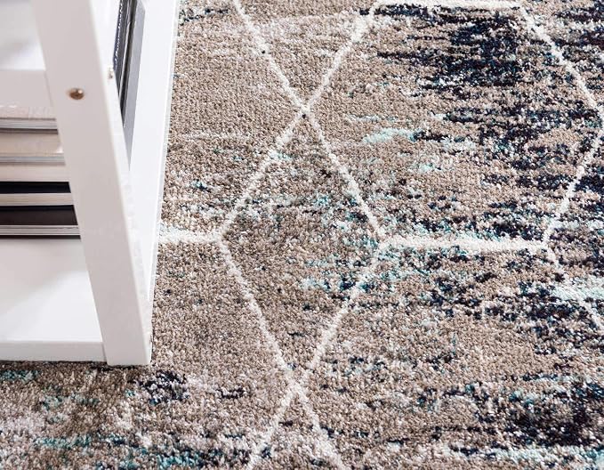 Unique Loom Trellis Frieze Collection Area Rug - Geometric (6' Square, Blue Multi/ Ivory)