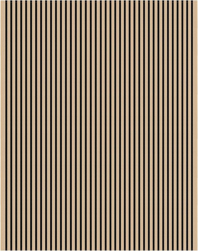 IOHOUZE Striped Area Rug 8'x10' Indoor Outdoor Rug, Washable Area Rug for Living Room, Large Patio Rug, Cotton Striped Rugs for Patio Living Room Bedroom, Tan/Black
