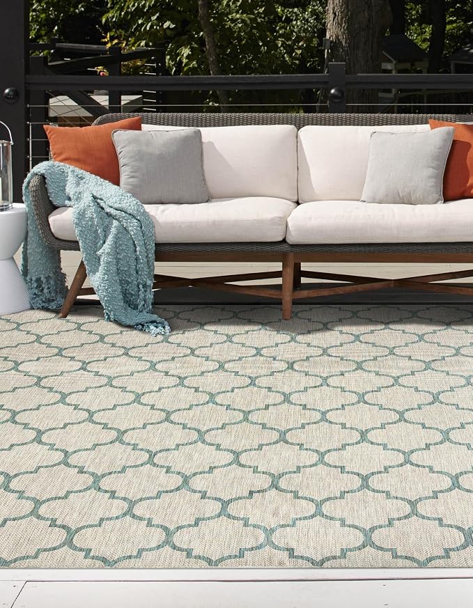 Unique Loom Outdoor Trellis Collection Area Rug - Trellis (Square 13' 0" x 13' 0", Gray/ Ivory)
