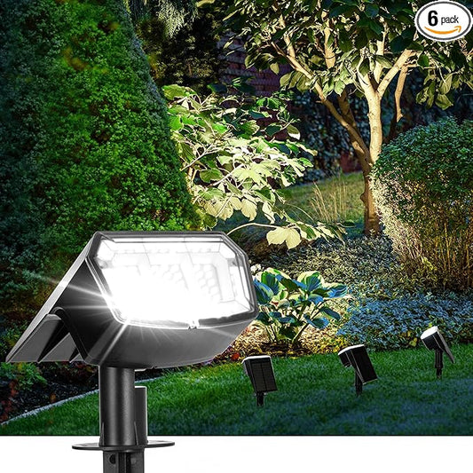 AUDERWIN Solar Spot Lights Outdoor Waterproof 6 Pack IP65, 63 LED 3 Lighting Modes Spotlights for Yard Garden House Garage Pathway