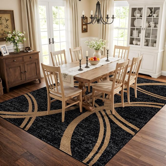 Rugshop Wavy Circles Modern Non-Shedding Area Rug Camel 7'10" x 10'2" | Rectangular, Size 7'10" x 10'2", Living Room, Bedroom, Dining Room, Home Office, Kitchen, Entryway, Hallway, Nursery, Bedside