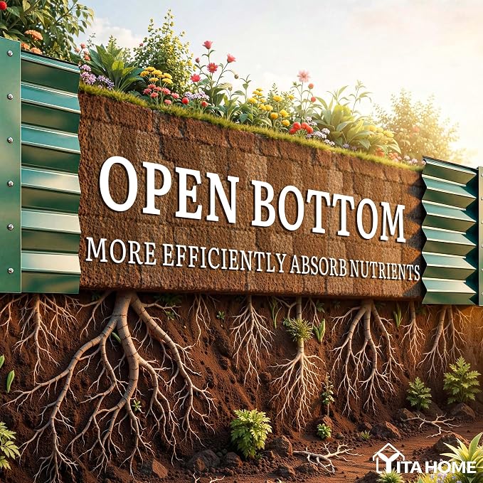 YITAHOME 8x4x1.5ft Galvanized Raised Garden Bed, Metal Planter Box with Safety Rubber, Gloves, Outdoor Flower Bed for Planting Plants Vegetables, Green