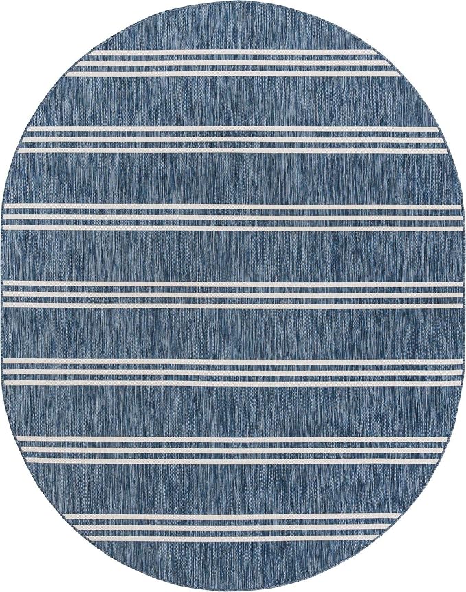 Unique Loom Jill Zarin Outdoor Collection Area Rug - Anguilla (7' 10'' x 10' Oval, Blue/ Ivory)