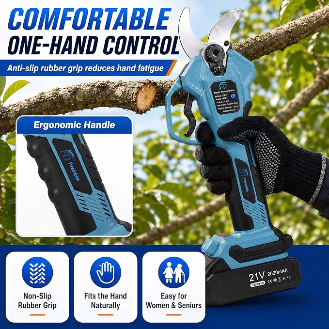 Electric Pruning Shears, 800W Brushless Electric Pruner, 1.6 Inch Cordless Tree Branch Cutter with 2 Rechargeable Batteries, SK5 Blade Battery Powered Pruning Shears for Gardening, Orchard