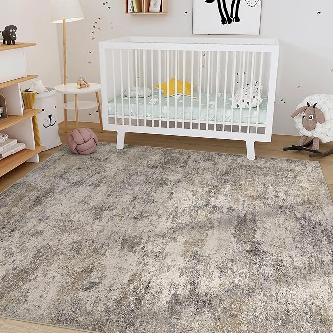 Nakagishi Boho 9x12 Area Rug Living Room Rugs Machine Washable Brown Grey | Soft, Pet & Kid Friendly, Carpet for Living Room/Bedroom/Office/Kitchen/Nursery, Daily Home Decor Stain Resistant Moroccan