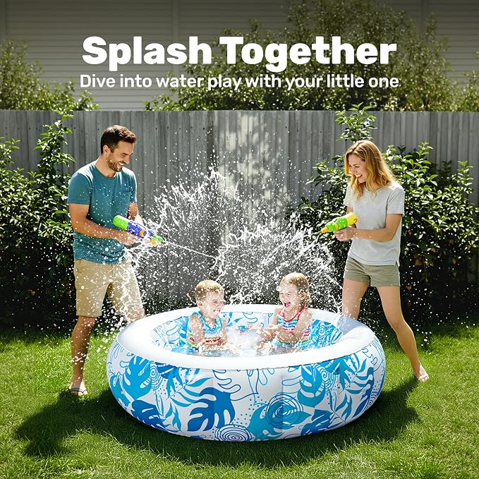 SLOOSH Inflatable Kiddie Pool for Kids, 36"x11" Swimming Pool with Soft Pad Floor for Kid & Toddler, Round Blow Up Baby Ball Play Pit Pools for Swim Party, Portable Indoor & Outdoor Water Toys (Blue)