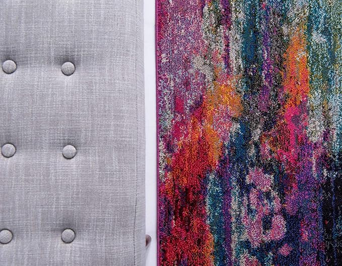 Unique Loom Chromatic Collection Modern Colorful & Vibrant Abstract Area Rug For Any Home Décor (8' 0 x 10' 0 Rectangular, Multi/ Light Blue)