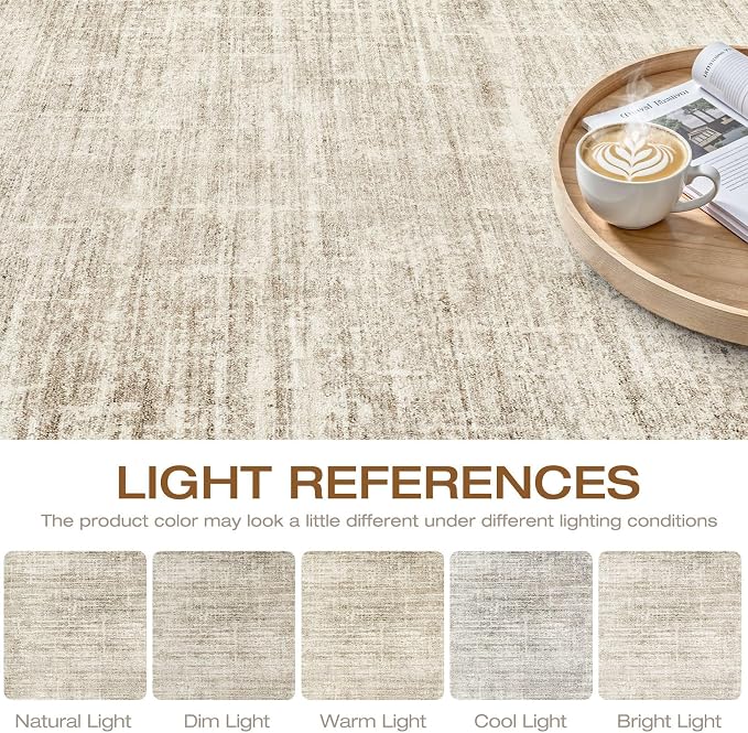 LOONGRUG 6x8 Area Rug Washable Neutral Modern Rug for Living Room Beige | Abstract Soft Stain Resistant Indoor Non-Slip Carpet for Bedroom Nursery Kids Office Playroom Dining Room