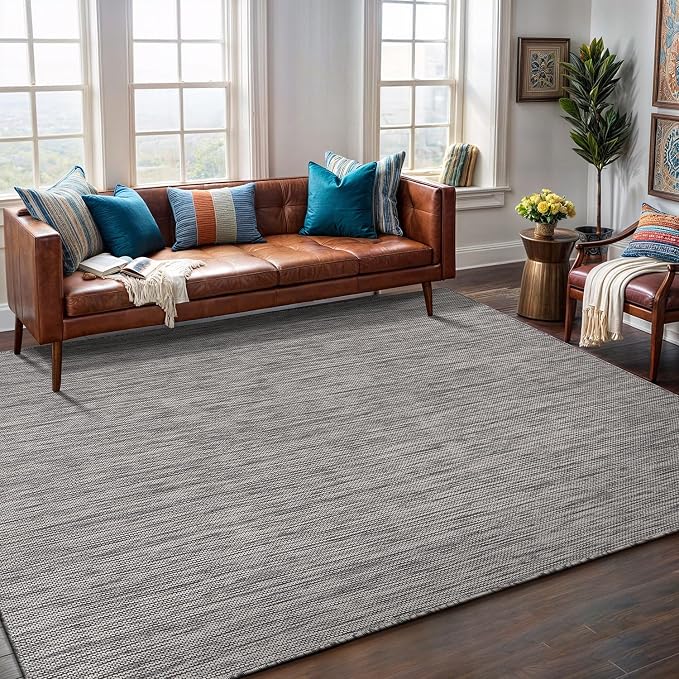Washable Indoor Outdoor Rug 5x7 Weather Resistant Area Rugs Modern Solid for Porch Deck Balcony Backyard Patio Outside Carpet (5 X 7 Silver Grey)