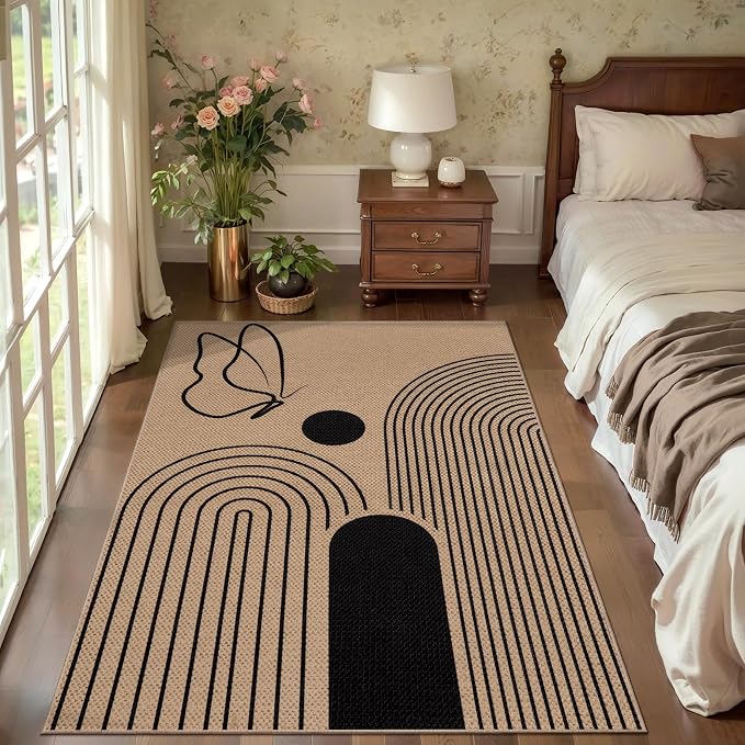 Tangsoo Easy Jute 3x5 Outdoor Rug for Entryway,Modern Washable Non-Slip Indoor Door Carpet,Butterfly Ultra Thin Small Throw Mat for Bedroom Front Door Patio Blacony Kitchen