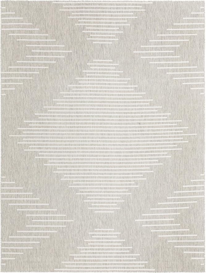 Unique Loom Outdoor Modern Collection Area Rug - Tambor (9' 10" x 13' 1" Rectangle, Gray/ Ivory)