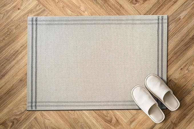 Luul Home Easy Jute Rugs 2x3 Bordered Bone Color Living Room Indoor Outdoor Door Mat for Patio and Kitchen Rug High Traffic Washable Easy to Clean Solid Boho Woven Design Outside Carpet (2 x 3)