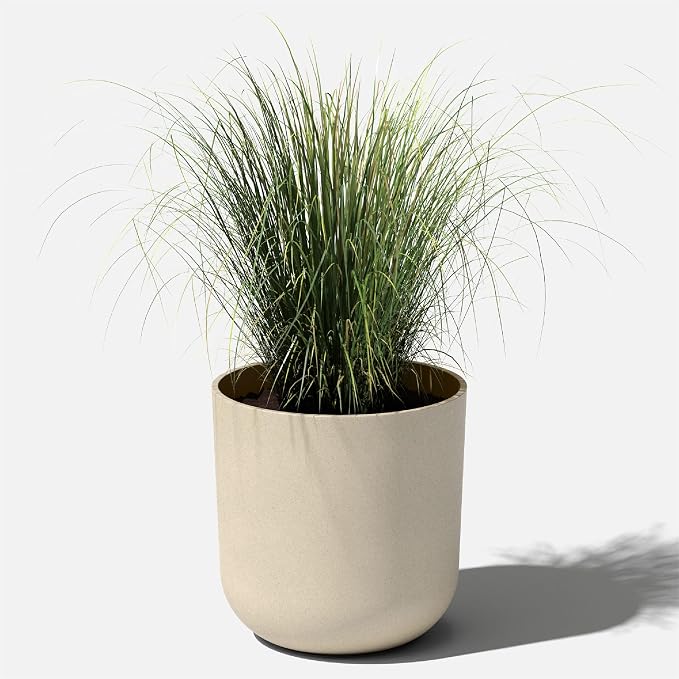 Veradek Round Lima Plastic Planter Pots for Indoor/Outdoor Garden Use, Sand Color, 5 Year Warranty