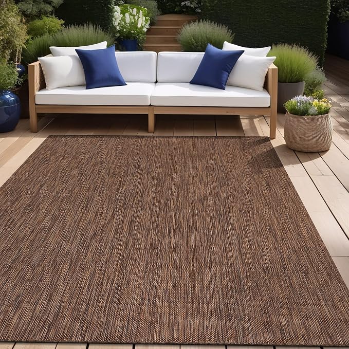 Beverly Rug Indoor Outdoor Rug 5x7, Washable Outside Carpet for Patio, Deck, Porch, Solid Modern Area Rug, Water Resistant, Gold Brown