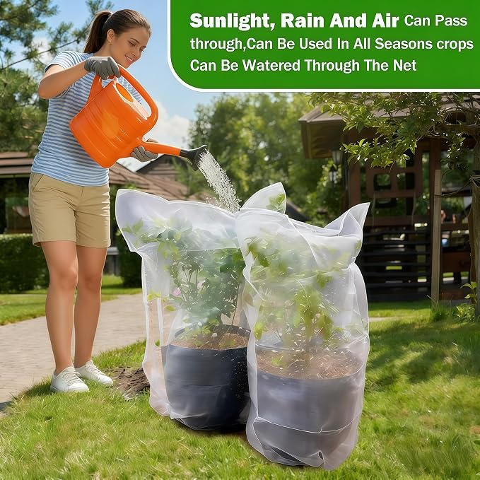 Drawstring Blueberry Netting for Bushes (2 Pack 3.28×2.62FT) - Easy Install Reusable Garden Netting, Protective Mesh for Fruit Trees & Tomato Plants, Blocks Birds, Squirrels & Insects