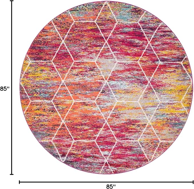 Unique Loom Trellis Frieze Collection Area Rug - Geometric (7' Round, Multi/ Black)