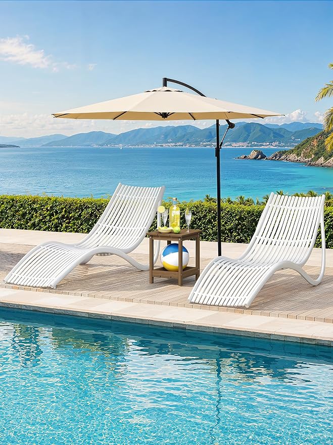 LUE BONA Outdoor Side Table, 2-Tier HDPE Small Outdoor End Table with Rail for Patio, Deck, Poolside, Low Maintenance & Weather Resistant, Walnut Brown