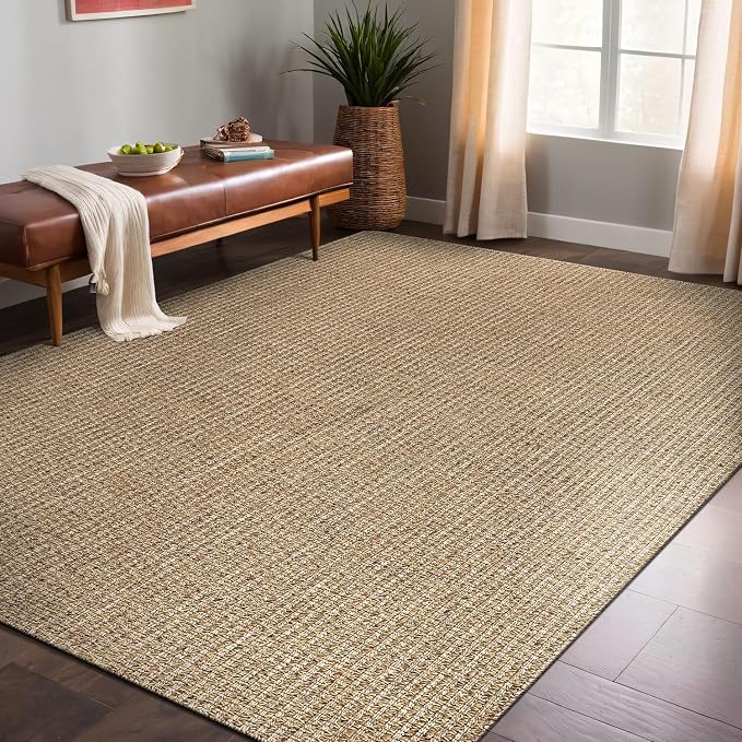 Luul Home Easy Jute Rugs 8x10 Natural Color Living Room Indoor Outdoor Area Rug for Patio Farmhouse and Kitchen Rug High Traffic Easy to Clean Washable Solid Boho Woven Design Outside Carpet (8 x 10)