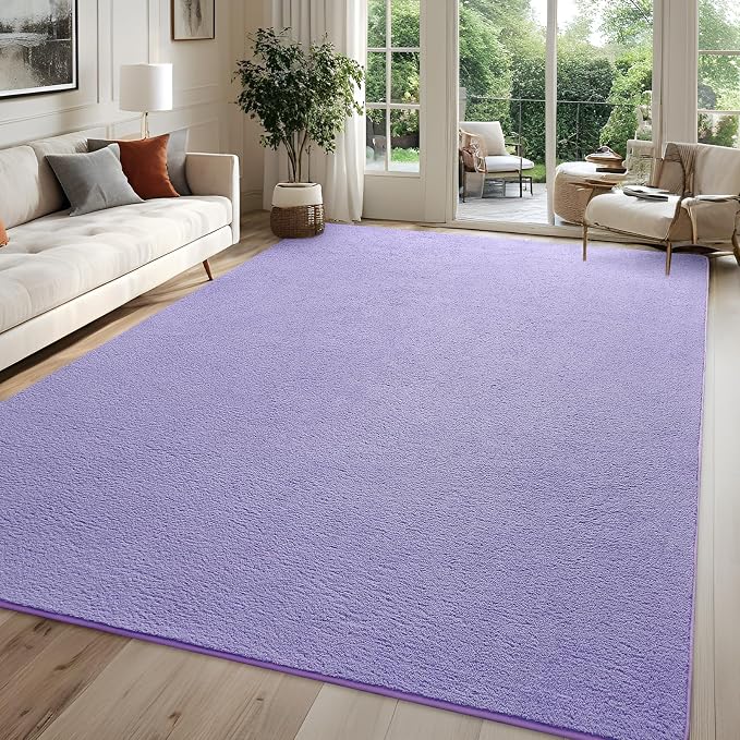4x6 Lavender Purple Area Rug Modern Aesthetic Minimalist | Washable Memory Foam, Low Pile Non Slip Indoor Carpet for Living Room Bedroom Office Classroom College Dorm Room Home Decor