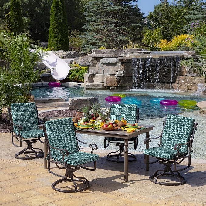 Arden 4-Pack Outdoor Patio Dining Chair Cushion, 20 x 44, Rain-Proof Seat Pad, Fade-Resistant Outdoor Cushion Alana Tile