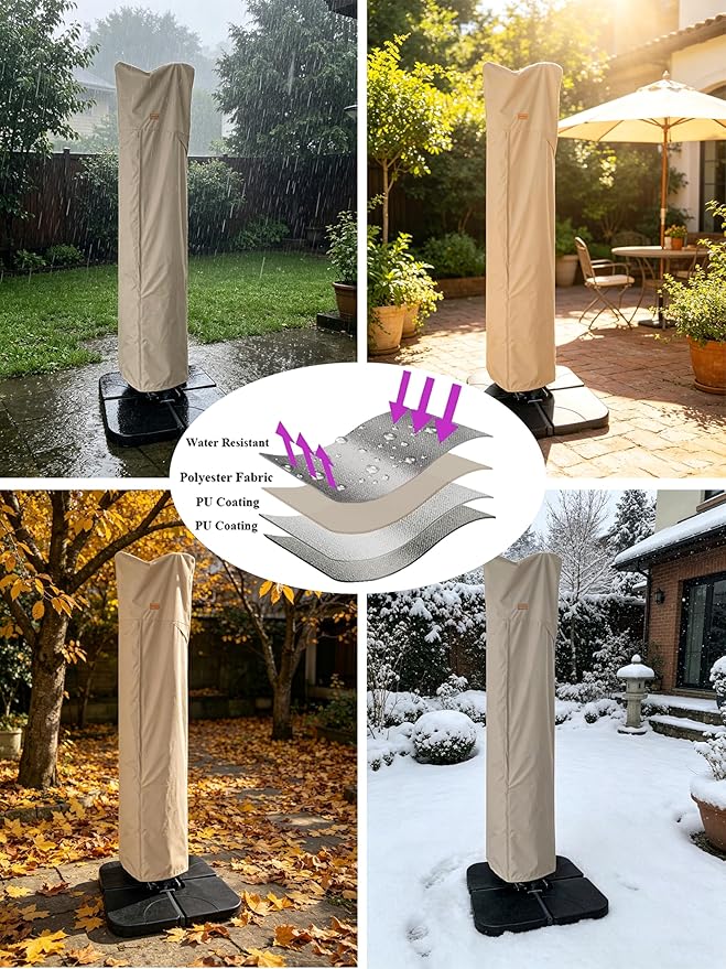 Patio Umbrella Cover for 9ft to 13ft Offset Umbrella, Water Resistant, Curved Cantilever and Straight Pole Parasol Outdoor Umbrellas Cover with Zipper and Rod