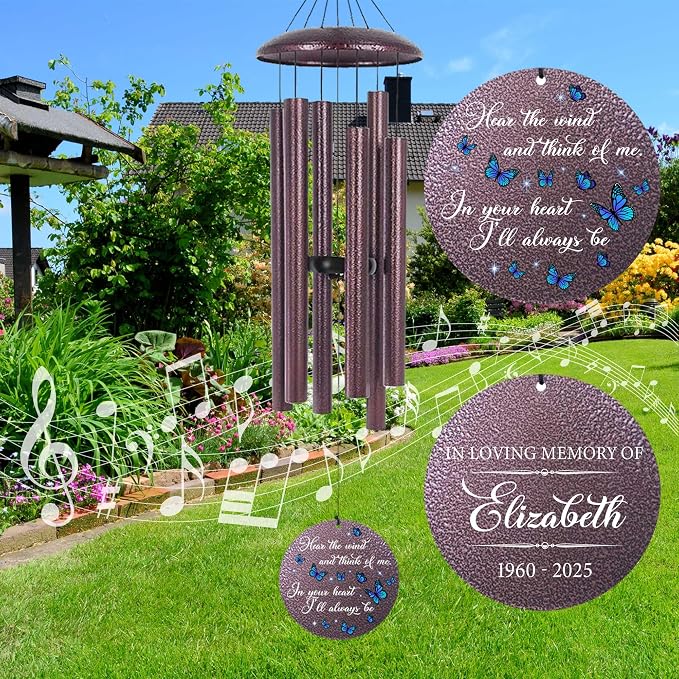 ASTARIN Memorial Butterfly Deep Tone Wind Chimes Personalized, (Printing in Texas) Sympathy Remembrance Gifts for Loss of Mom Dad, Bereavement Gifts for Condolence Funeral, Garden Decoration