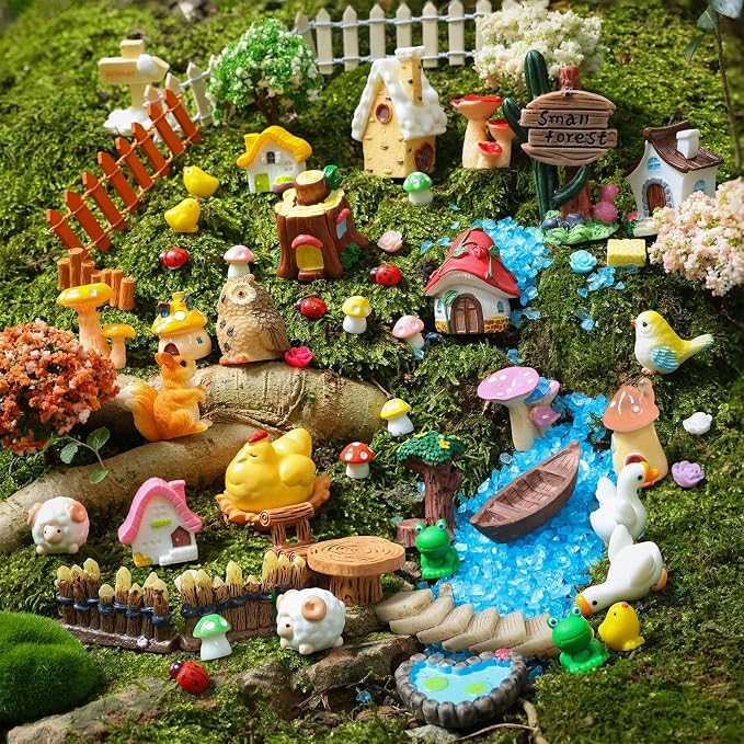 118 PCS Mini Fairy Garden Accessories Kit Miniature Garden Decorations Set Tiny Figurines for DIY Micro Landscape Terrarium Succulent Craft Decor Potted Horticulture Ornaments