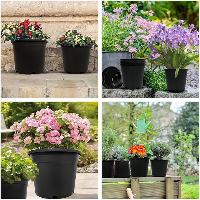 15 Gallon Nursery Pots Plastic Container Injection Molded Pot for Plants Flexible with Drainage Holes Suitable for Plants Soil Growers or Hydroponics Black 10 Pcs