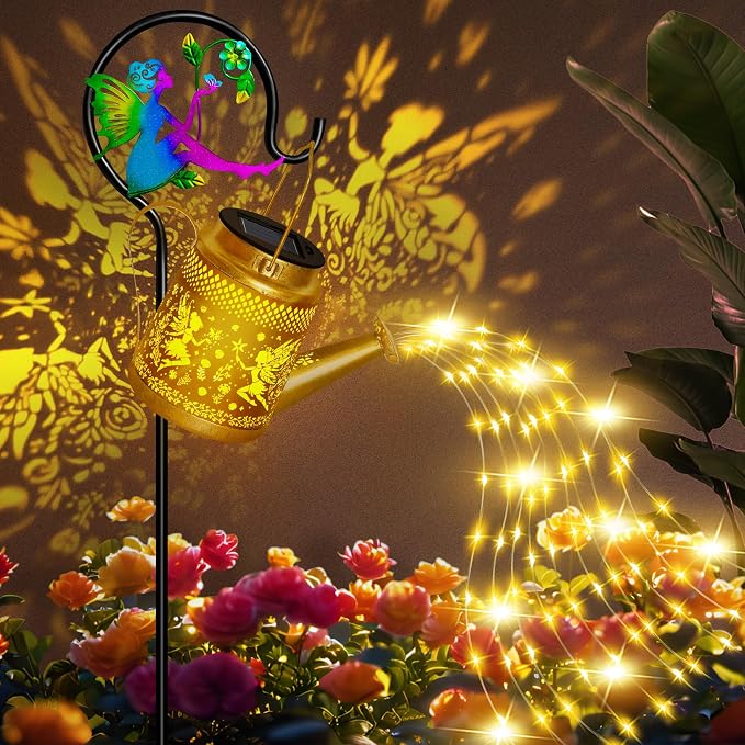 ostritec Solar Watering Can Lights Outdoor Garden Decor, Large Fairy Hanging Lantern with Shepherd Hook, Waterproof Garden Lights for Outdoor Yard, Gifts for Mom Grandma Mothers Day Gifts