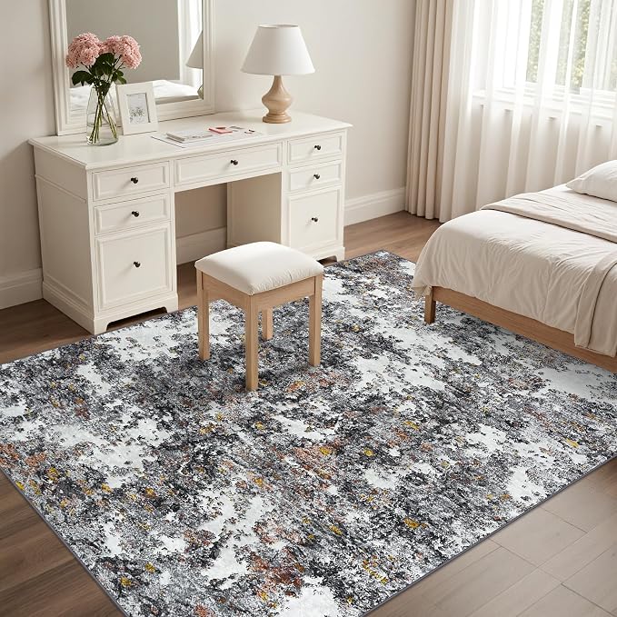 Tosuoka 6x9 Area Rugs for Living Room Abstract Washable Gray Multi Rug | With Anti-Slip Backing，Non-Shedding，Stain-Resistant，Soft Modern Large Carpet for Bedroom Dining Room Farmhouse Nursery
